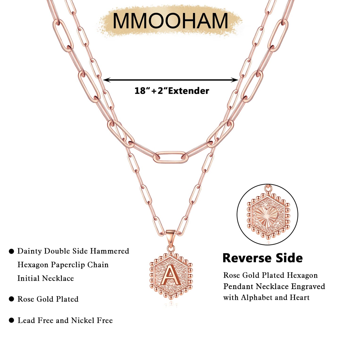 M MOOHAM Dainty Gold Necklace for Women - 14K Solid Gold Over Layering Necklaces for Women Cute Hexagon Letter Initial Necklaces for Women Gold Layered Necklaces for Women Jewelry Gifts