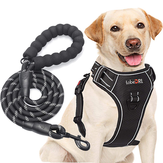 tobeDRI No Pull Dog Harness Adjustable Reflective Oxford Easy Control Medium Large Dog Harness with A Free Heavy Duty 5ft Dog Leash (L (Neck: 18"-25.5", Chest: 24.5"-33"), Blue Harness+Leash)