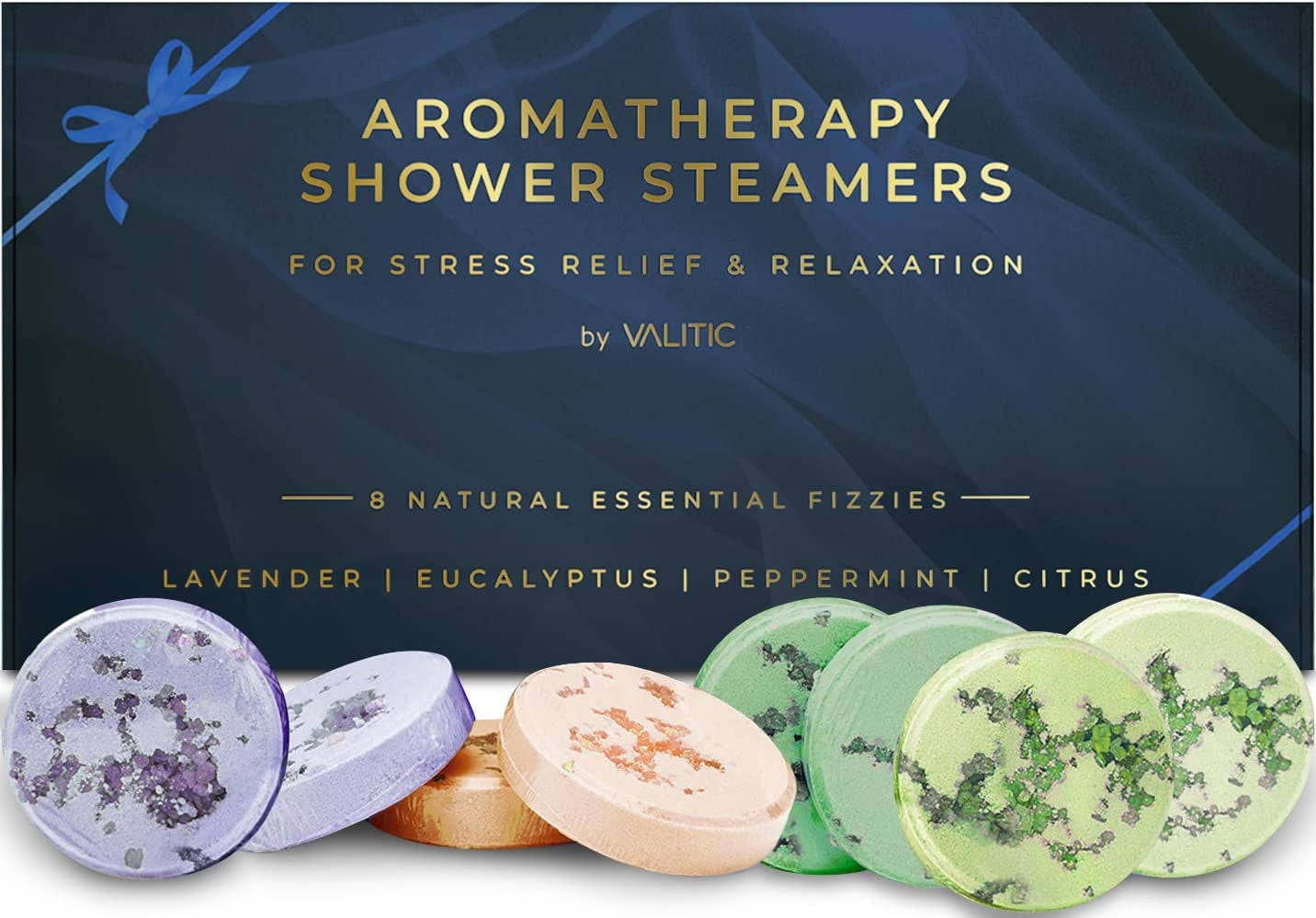 Aromatherapy Shower Steamers for Stress Relief and Relaxation - Gifts for Women Mom Birthday 8 Natural Essential Fizzies Shower Bombs - 4 Scents - Lavender, Eucalyptus, Citrus, and Peppermint