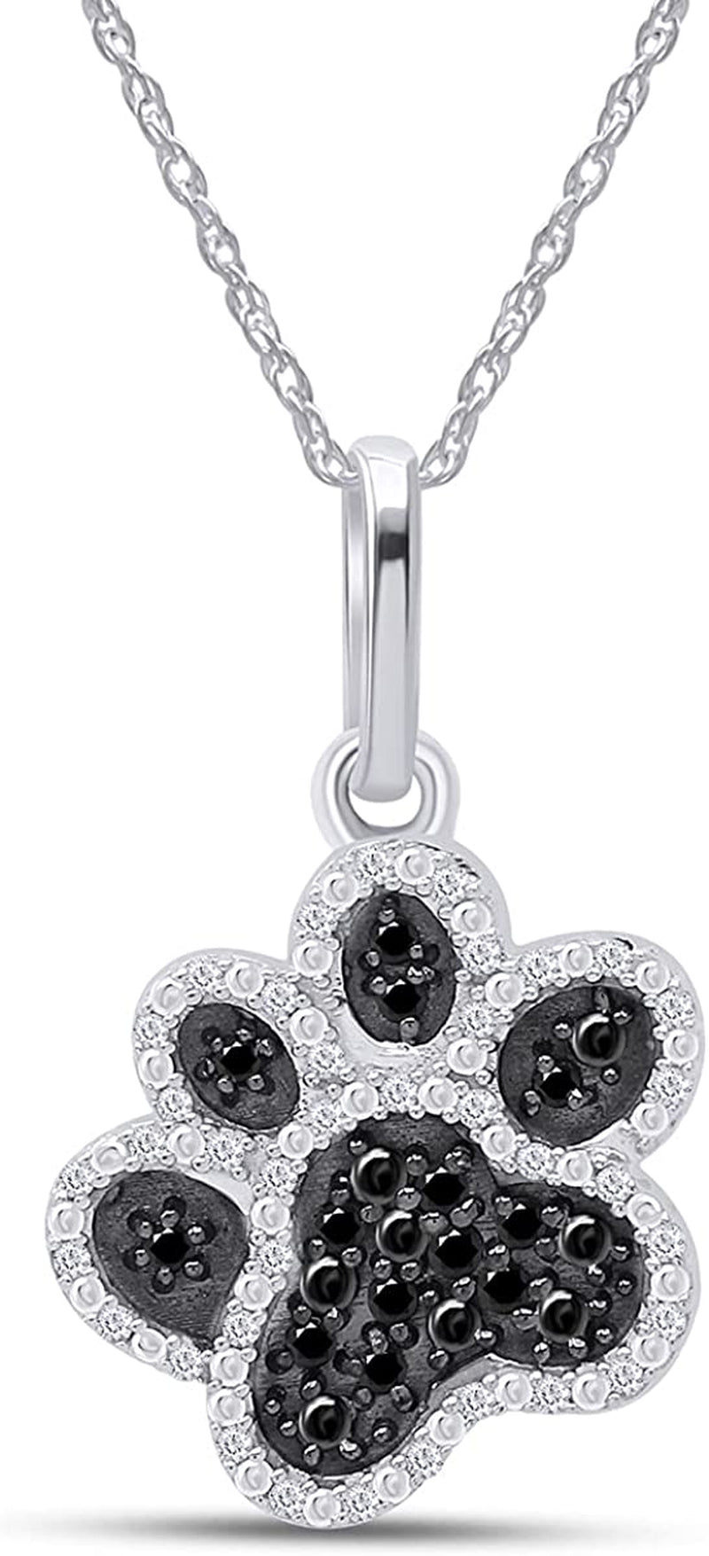 1/5 Carat round Cut Black & White Natural Diamond Dog Paw Pendant Necklace along with 18" Chain in 14K Gold over Sterling Silver (I2-I3 Clarity, 0.20 Cttw)