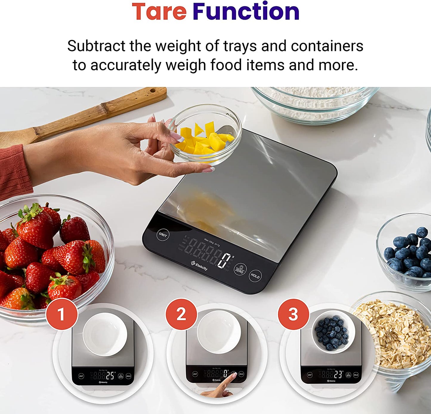 Food Kitchen Scale 22Lb, Digital Weight Grams and Oz for Weight Loss, Baking and Cooking, 0.05Oz/1G Precise Graduation,5 Weight Units, IPX6 Waterproof, USB Rechargeable,304 Stainless Steel