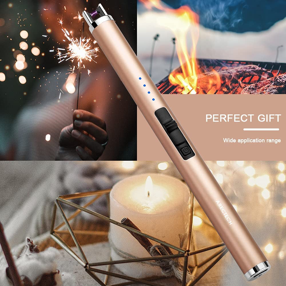 Lighter Rechargeable Lighter Electric Lighter Candle Lighter Arc Plasma Lighters for Candle Kitchen Camping Type-C Champagne Gold