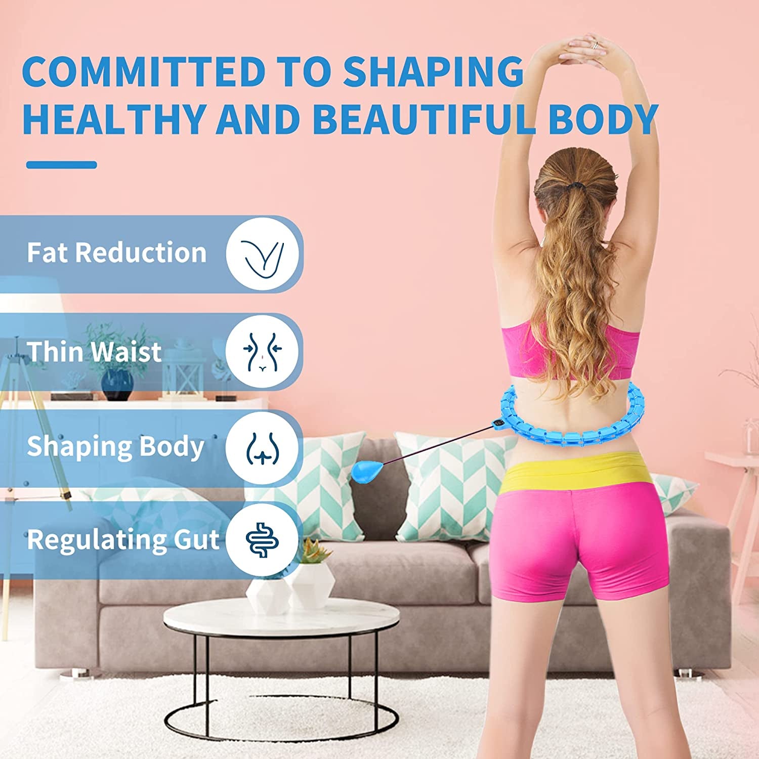 Smart Weighted Fit Hoop plus Size for Adults Weight Loss, 26 Detachable Knots, 2 in 1 Abdomen Fitness Massage, Noiseless Hoola Hoop, with Counter, Great for Exercise and Fitness