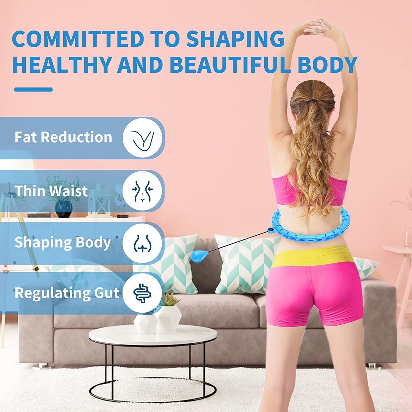 Smart Weighted Fit Hoop plus Size for Adults Weight Loss, 26 Detachable Knots, 2 in 1 Abdomen Fitness Massage, Noiseless Hoola Hoop, with Counter, Great for Exercise and Fitness