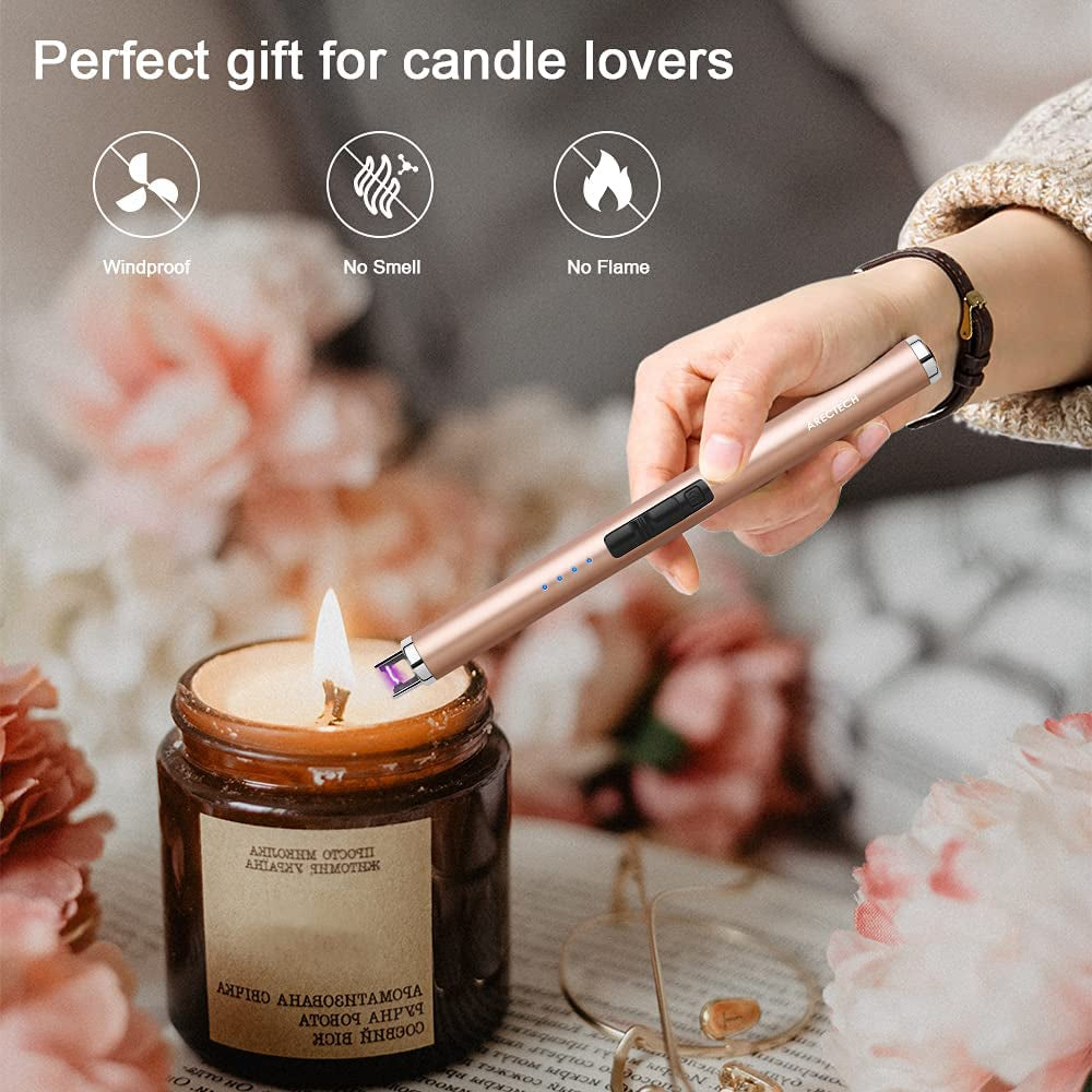 Lighter Rechargeable Lighter Electric Lighter Candle Lighter Arc Plasma Lighters for Candle Kitchen Camping Type-C Champagne Gold