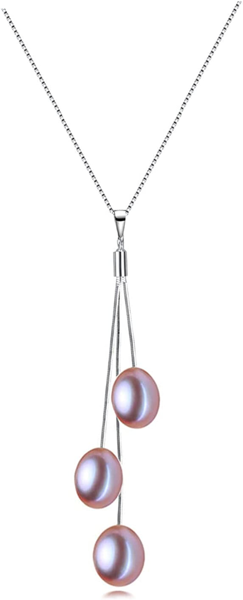 Elegant Pink Freshwater Cultured Pearl Pendant Necklace AAAA Quality with Sterling Silver Chain 18" (6.5X8Mm) - Premiumpearl