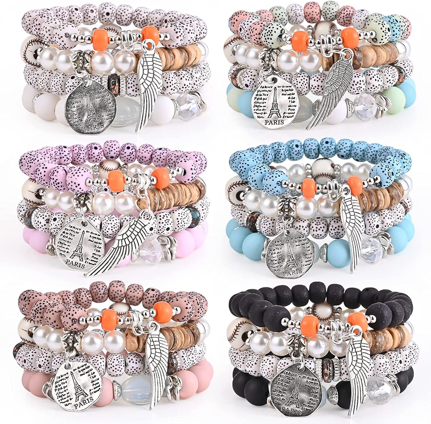 Bohemian Bracelet Sets for Women - 6 Sets Stackable Stretch Bracelets Multi-Color Boho Jewelry for Women Hippie Bracelets Dainty Jewelry Best Friend Gift