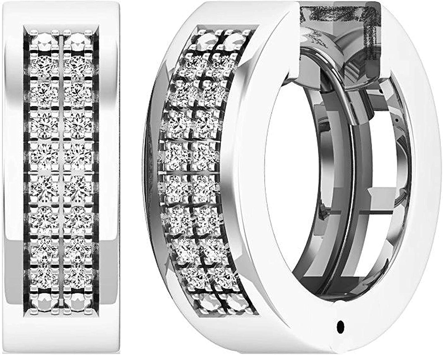 round Lab Grown White Diamond Double Row Unisex Hoop Earrings (0.12 Ctw, Color H-I, Clarity SI2) in Gold