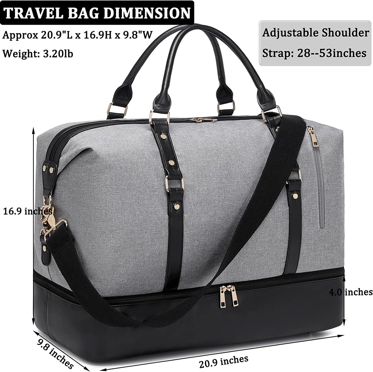 Weekender Bags for Women Oversized Travel Bag Womens Overnight Bag Mens Duffle Bag Large Size with Shoe Compartment