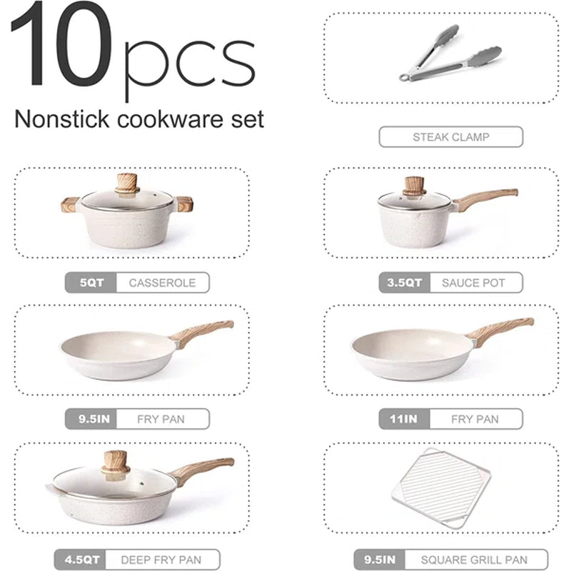 Pots and Pans Set Nonstick Cookware Sets Granite Frying Pans for Cooking Marble Stone Pan Sets