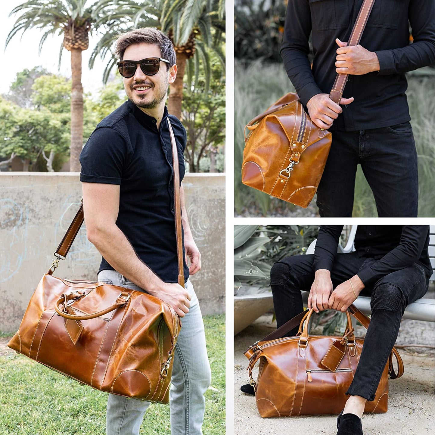 Genuine Leather Travel Duffel Bag | Oversized Weekend Luggage | Buffalo Leather Duffle Bag for Men / Women | Sports Gym Overnight Carry-On Bag | Great Gift Idea