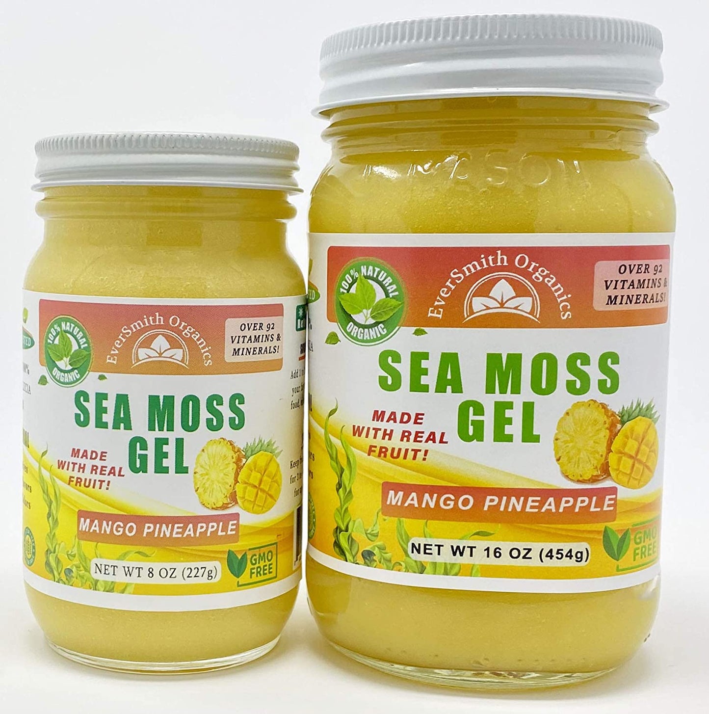 Organic Sea Moss Gel (8 Flavors) - 16 Ounce - Real Fruit - Wildcrafted Sea Moss (Raspberry, Pineapple Mango, Strawberry, Lemon-Ginger, Apple, Berry Mix, Elderberry)