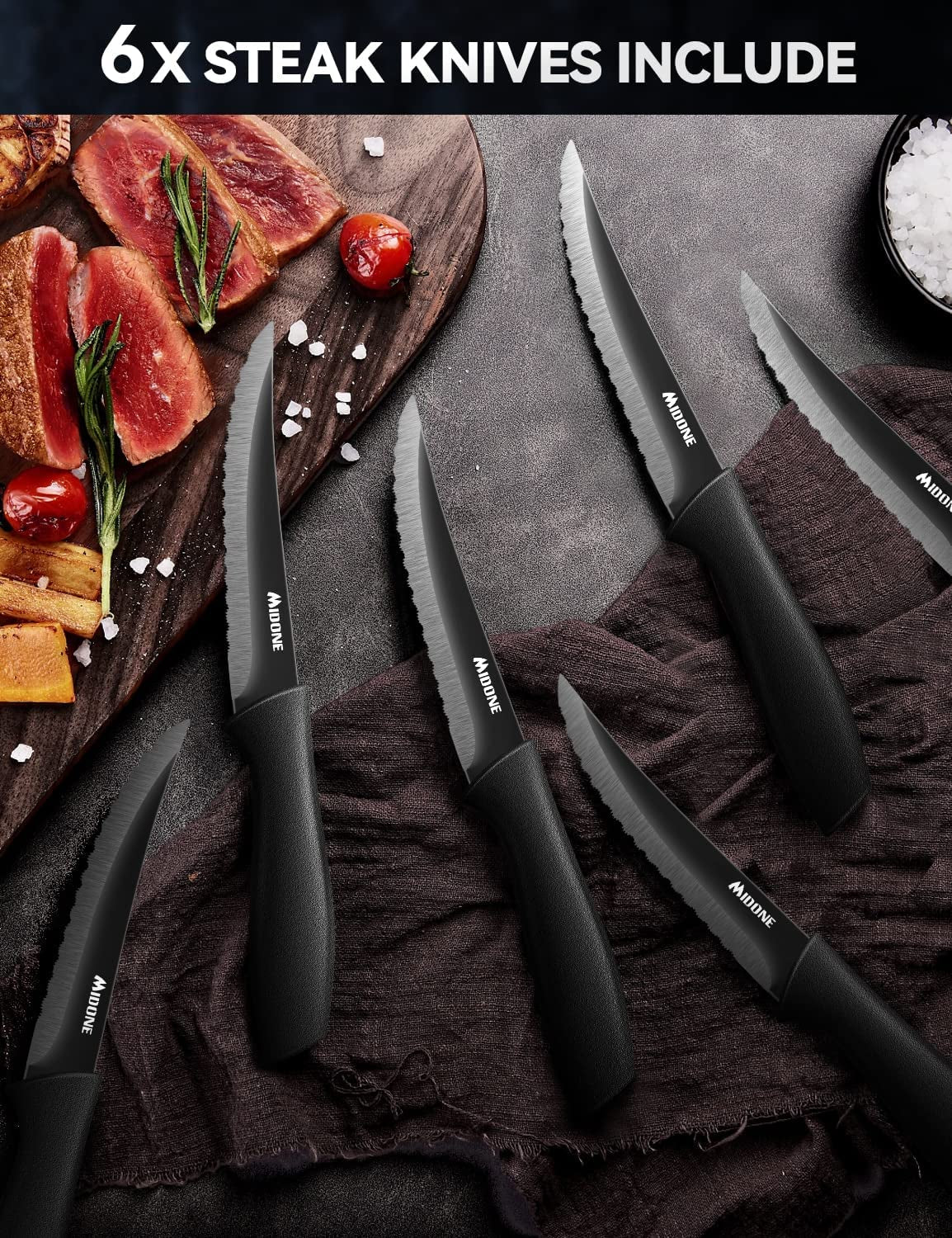 Knife Set, 17 Pieces German Stainless Steel Kitchen Knife Set, Include Kitchen Accessories, Black