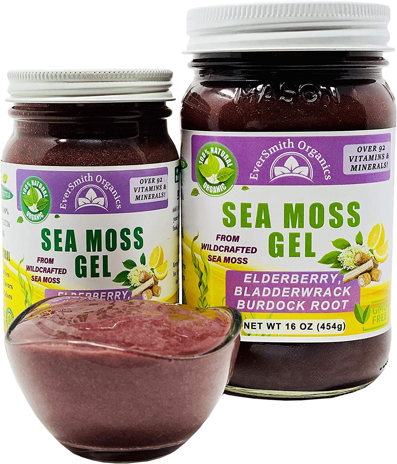 Organic Sea Moss Gel (8 Flavors) - 16 Ounce - Real Fruit - Wildcrafted Sea Moss (Raspberry, Pineapple Mango, Strawberry, Lemon-Ginger, Apple, Berry Mix, Elderberry)