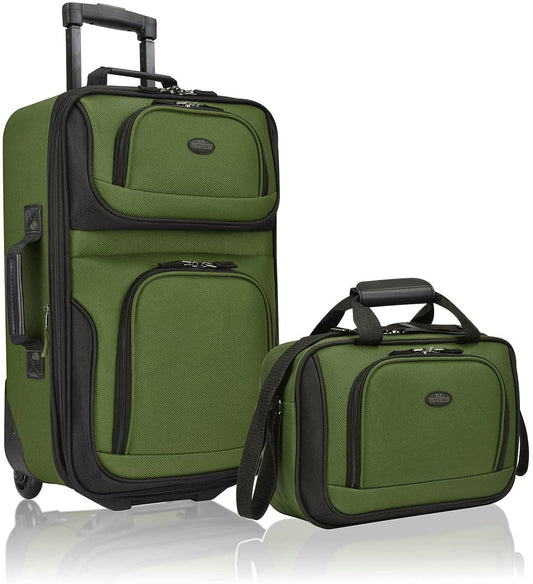 U.S. Traveler Rio Rugged Fabric Expandable Carry-On Luggage Set, Green, 2 Wheel