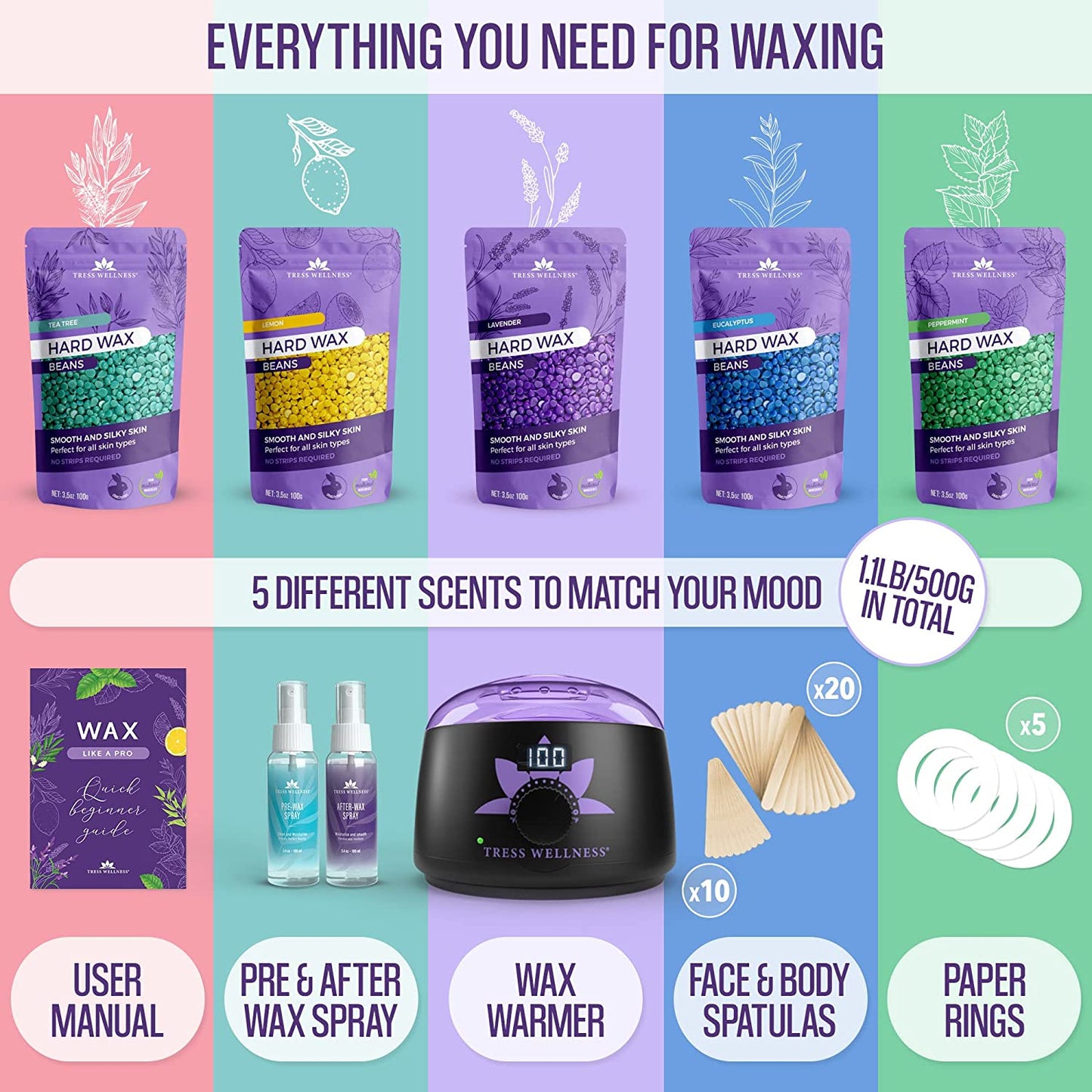 Tress Wellness Waxing Kit for Brazilian Wax +Wax Warmer +Easy to Use +For Sensitive Skin