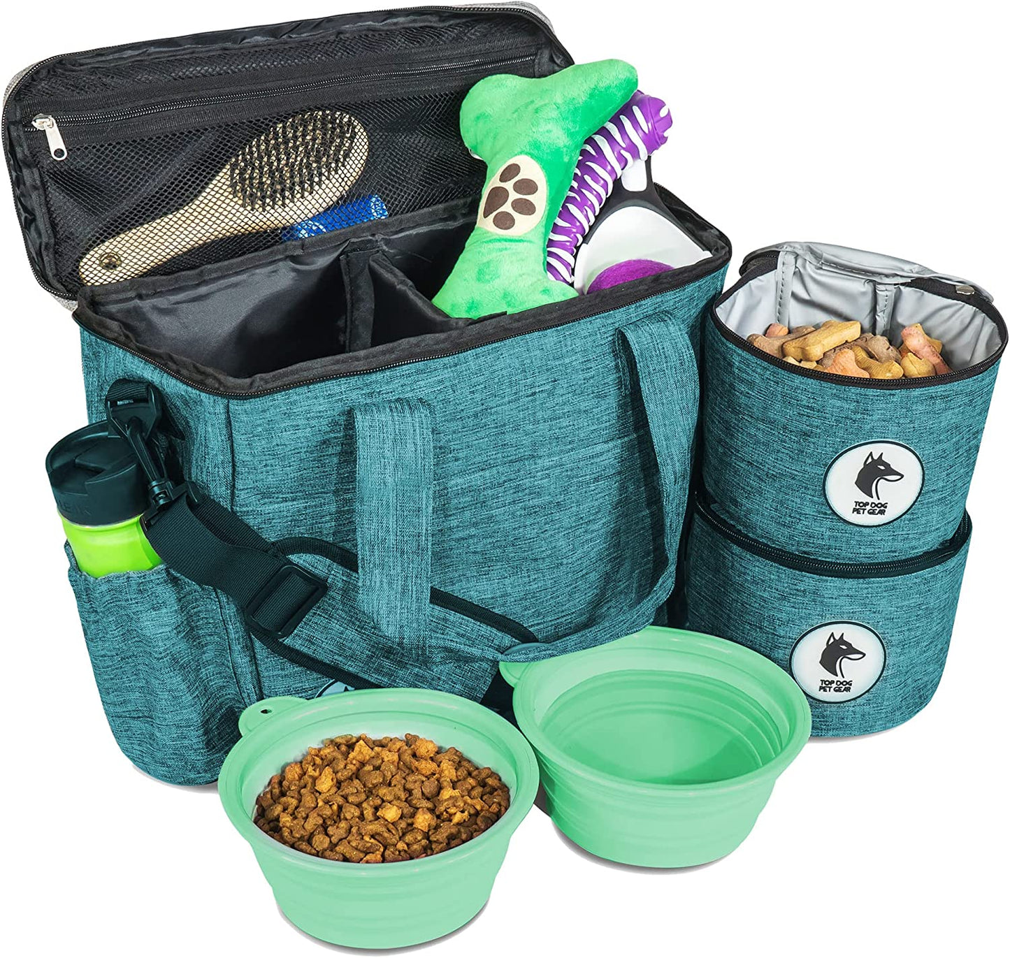 Grey Dog Travel Bag for Supplies - Includes Travel Bag, Travel Dog Bowls, Food Storage - Airline Approved Dog Bags for Traveling - Dog Travel Accessories for Camping, Beach