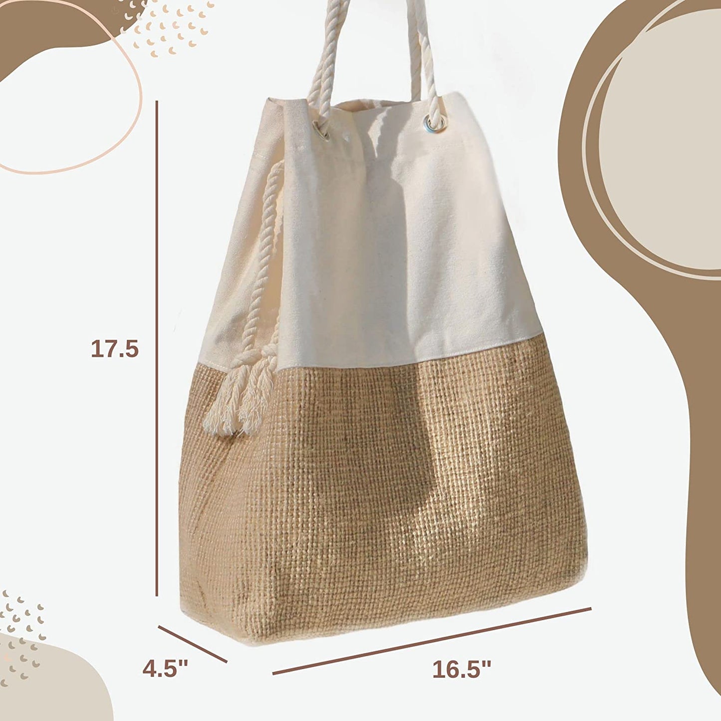 Large Beach Bag - Woven Beach Bag - Canvas and Jute Boho Tote Summer Shoulder Bag