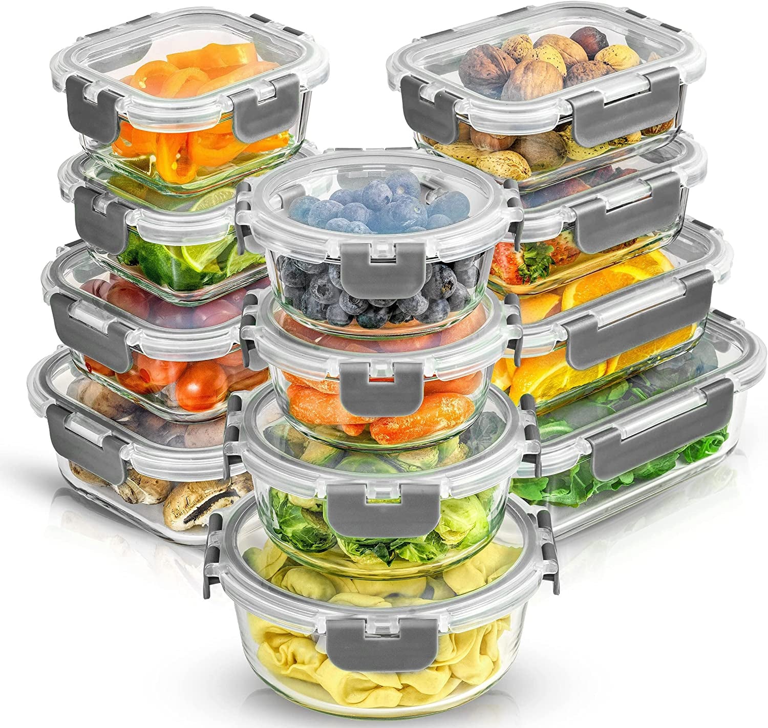Joyful by  24Pc Borosilicate Glass Storage Containers with Lids. 12 Airtight, Freezer Safe Food Storage Containers, Pantry Kitchen Storage Containers, Glass Meal Prep Container for Lunch