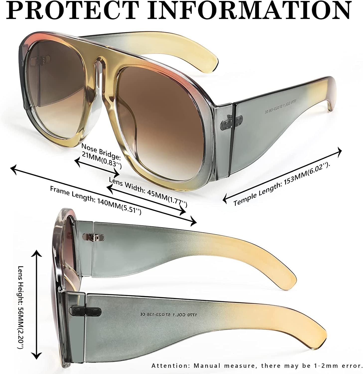 Oversized Square Sunglasses Women Men round Shield Sunglasses Vintage Plastic Thick Frame Shades B2745