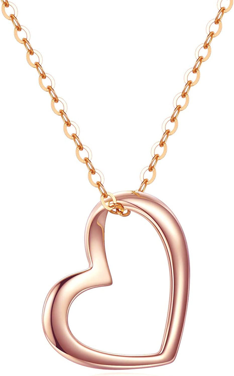 Solid 14K Gold Heart Necklace for Women, Fine Gold Love Jewelry Gifts for Wife/Mother/Girlfriend, Birthday Pesent for Her, 16+2 Inch