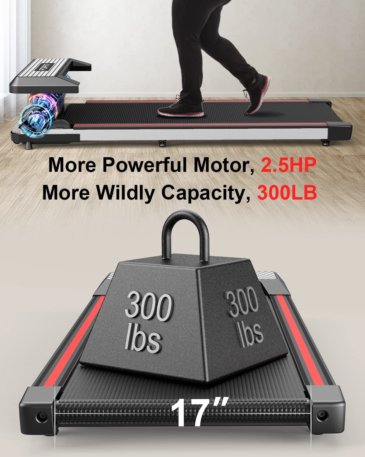 Walking Pad under Desk Treadmill with Incline for Home Office Small Space, Portable Treadmill Cardio Training 2.5HP 300Lb Capacity, Remote/Install-Free App Control, Fitness Stats Track, Smart Wifi
