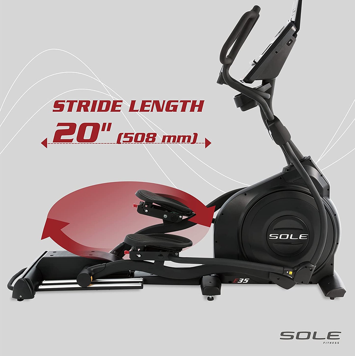 SOLE Fitness E35 Indoor Elliptical, Home and Gym Exercise Equipment, Smooth and Quiet, Versatile for Any Workout, Bluetooth and USB Compatible