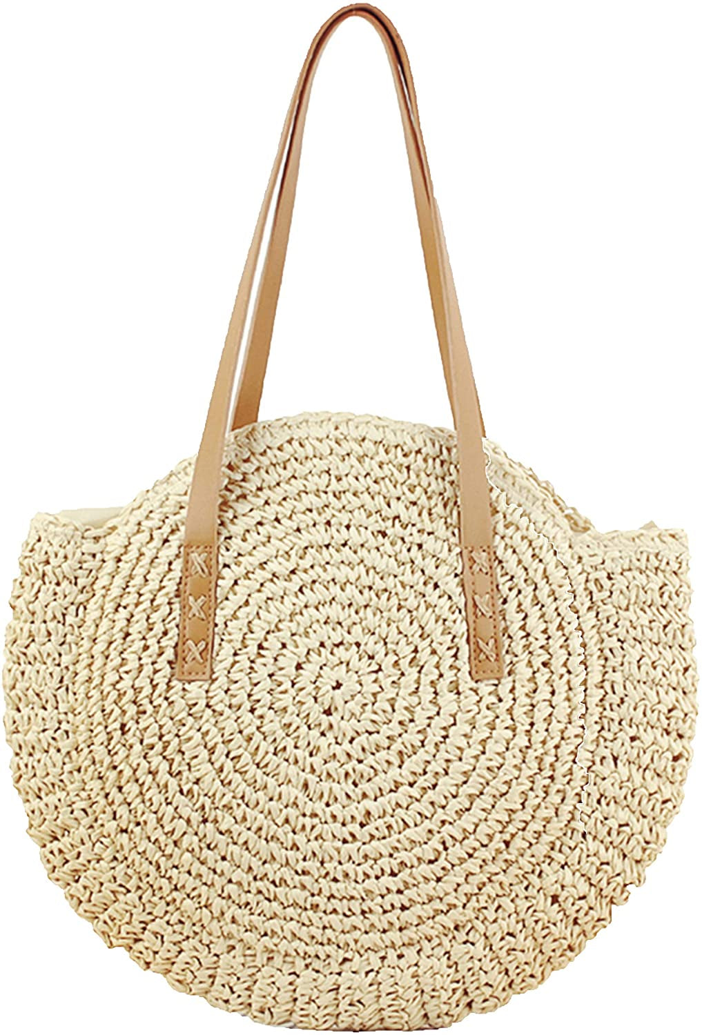 Straw Handbags Women Handwoven round Corn Straw Bags Natural Chic Hand Large Summer Beach Tote Woven Handle Shoulder Bag