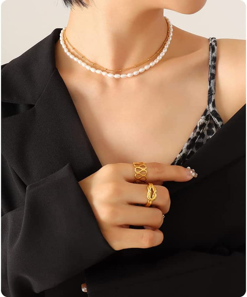 14K Gold Freshwater Pearl Necklace, Double Layer Pearl Clavicle Necklace, Beautiful Jewelry Gift for Wife,Girlfriend