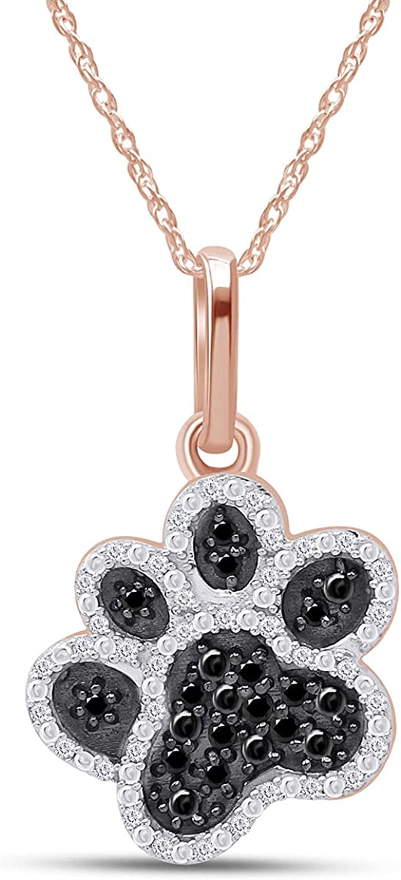 1/5 Carat round Cut Black & White Natural Diamond Dog Paw Pendant Necklace along with 18" Chain in 14K Gold over Sterling Silver (I2-I3 Clarity, 0.20 Cttw)