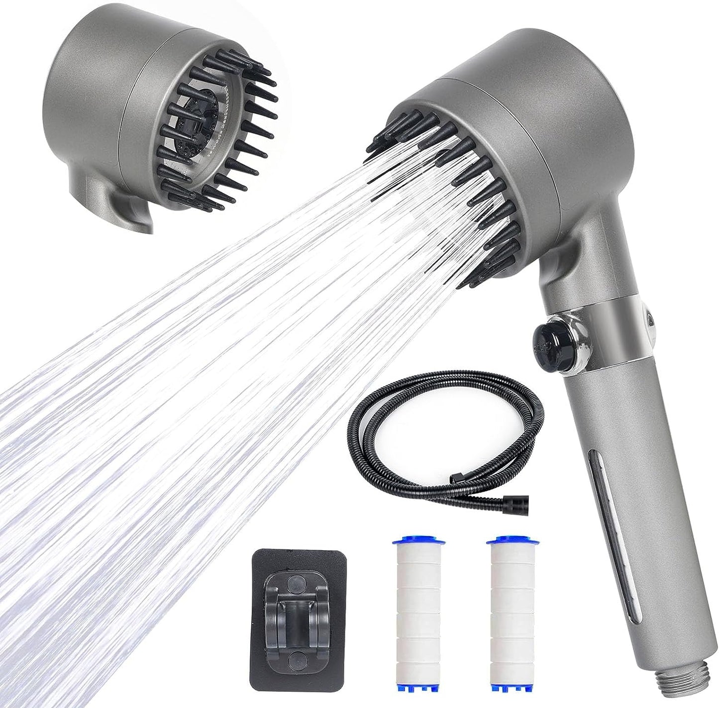 Shower Heads with Handheld Spray Combo,High Pressure Shower Heads,Shower Head Filters,3 Modes Filtered Shower Head with Hose 60'',Bracket,Rubber Washers,Apartment Must Haves