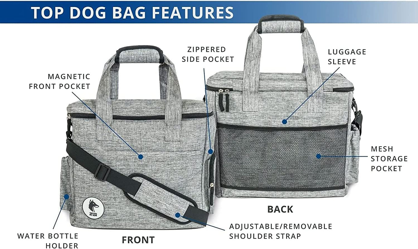 Grey Dog Travel Bag for Supplies - Includes Travel Bag, Travel Dog Bowls, Food Storage - Airline Approved Dog Bags for Traveling - Dog Travel Accessories for Camping, Beach