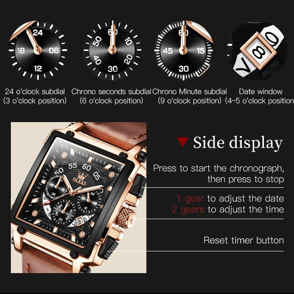 Watches for Men Quartz Chronograph Leather Fashion Dress Watch Date Waterproof Luminous Casual Square Business Wrist Watches …