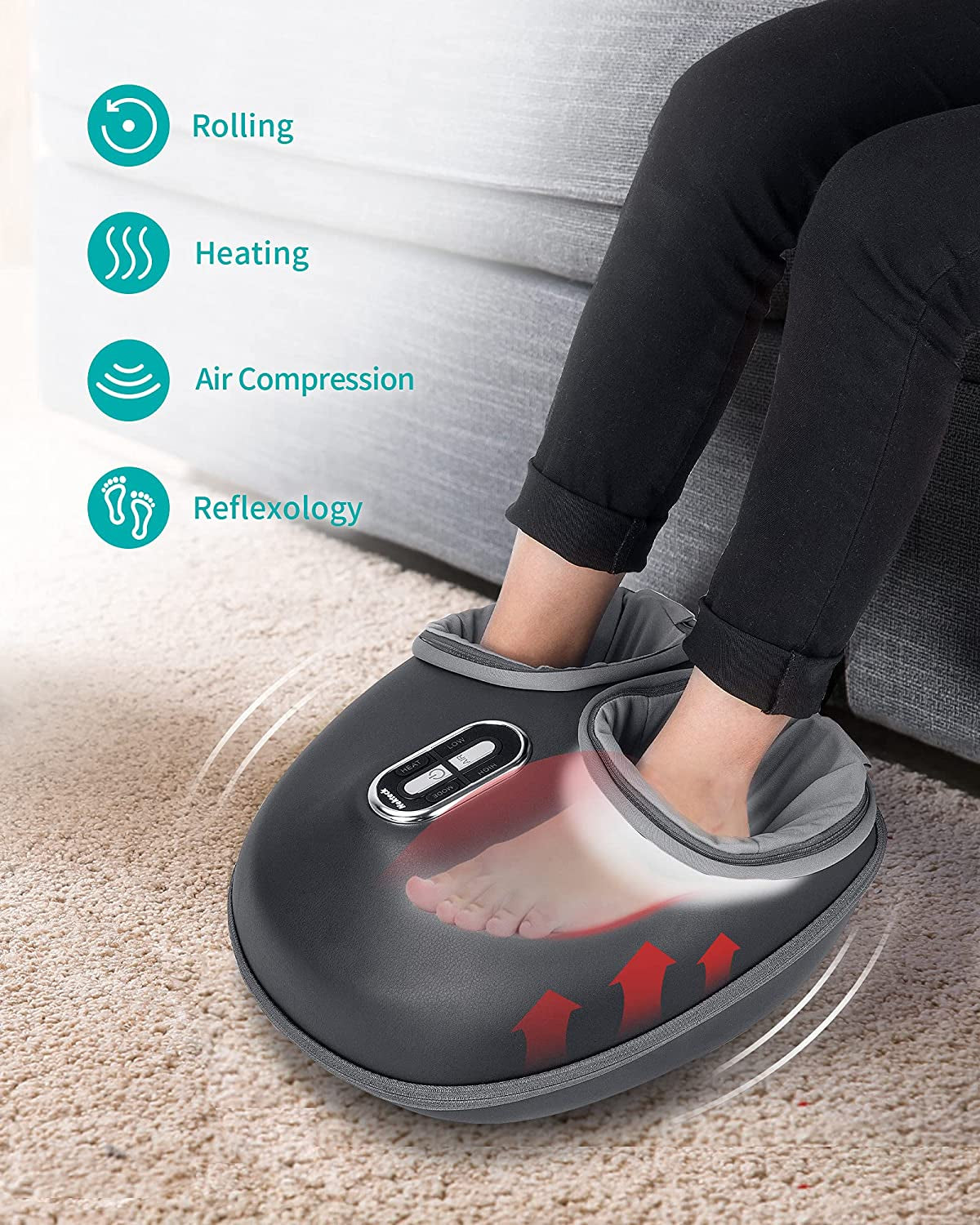 Shiatsu Foot Massager Machine with Soothing Heat, Deep Kneading Therapy, Air Compression, Improve Blood Circulation and Foot Wellness,Relax for Home or Office Use(Gray)