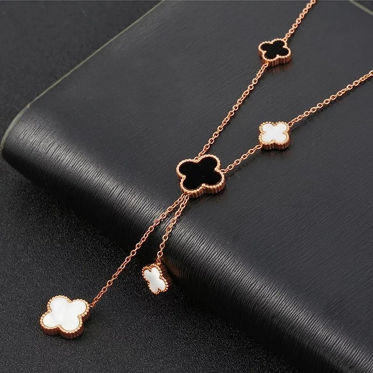 Lucky Clover 5 Motifs Double Sided Clover Pendant Necklace - Gold Four Leaf Clover Necklace - Mother'S Day Gift, Gold Plated Stainless Steel