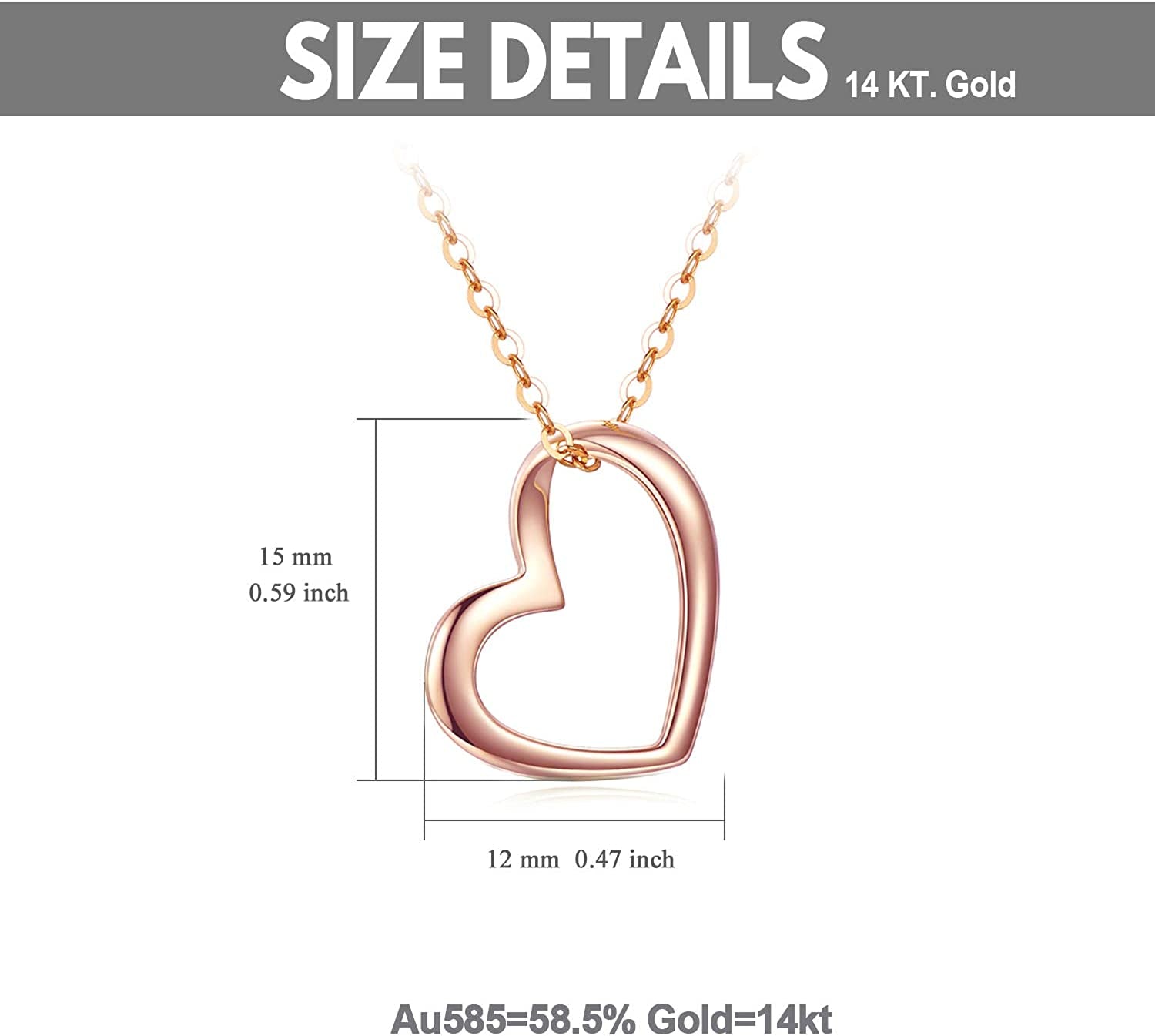 Solid 14K Gold Heart Necklace for Women, Fine Gold Love Jewelry Gifts for Wife/Mother/Girlfriend, Birthday Pesent for Her, 16+2 Inch