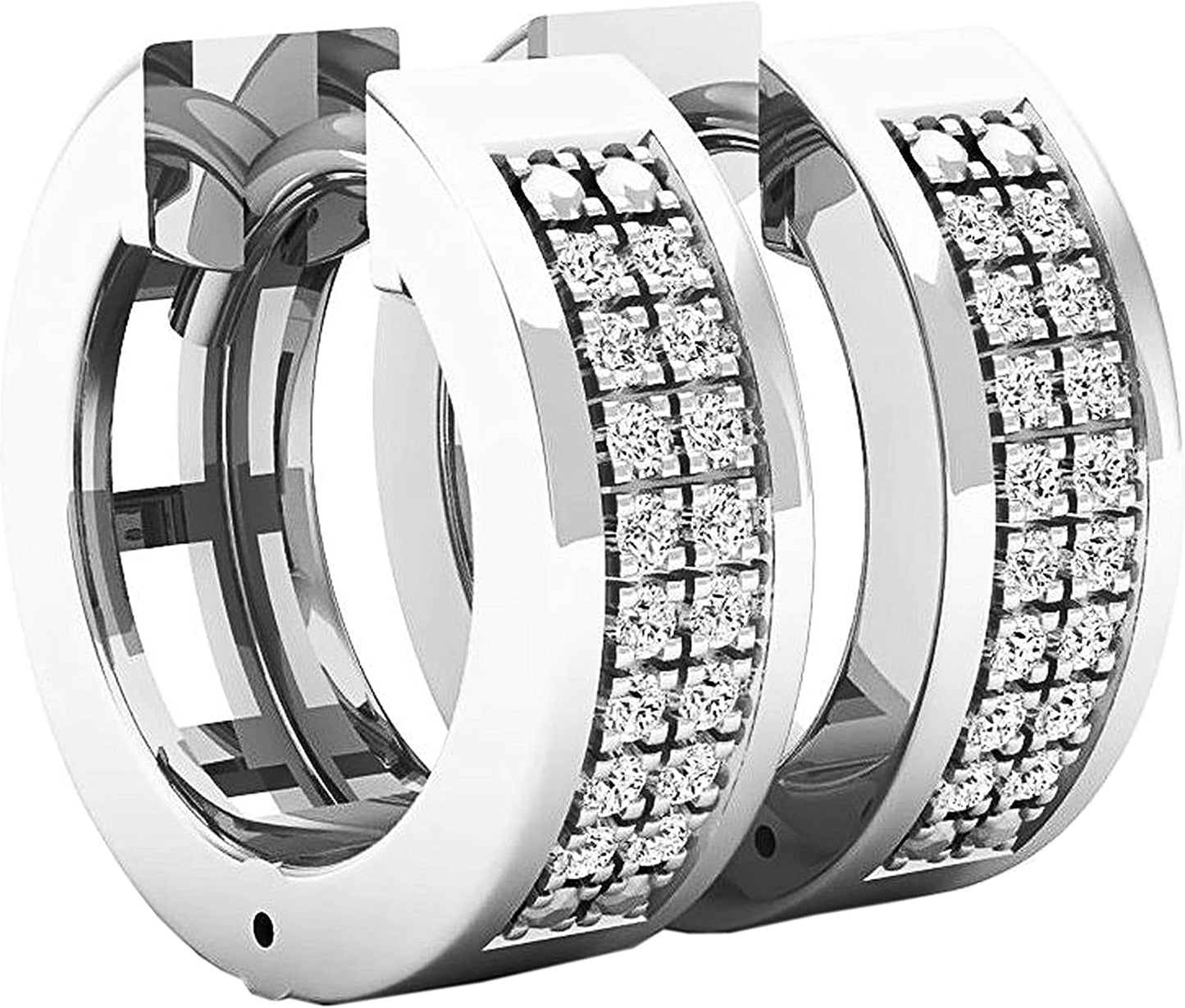 round Lab Grown White Diamond Double Row Unisex Hoop Earrings (0.12 Ctw, Color H-I, Clarity SI2) in Gold